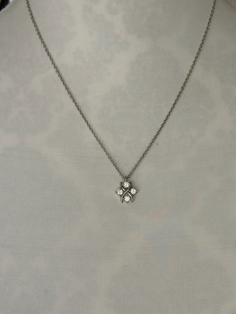 Delicate Silver Tone Rhinestone Abstract Pendant Necklace